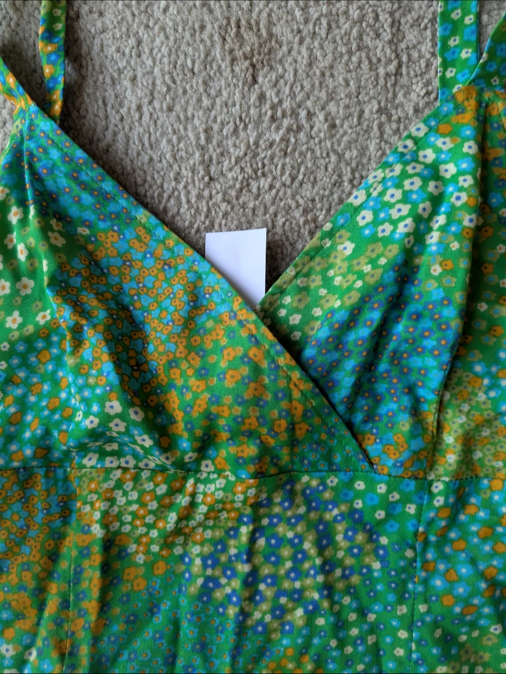 Aqua Blues Spring Summer Vintage Green Floral Mini Sundress - Picture 4 of 9